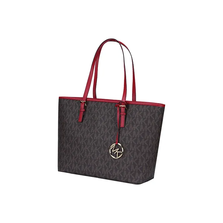 MICHAEL KORS PVC Tote Bag Shopping Bag Handbag Regular Women's Dark Brown & Red-1