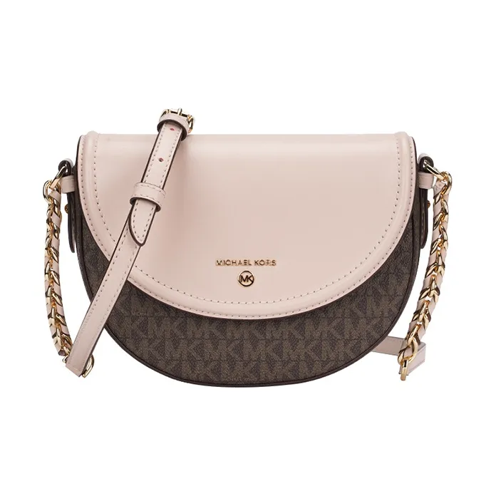 MICHAEL KORS Jet Set Charm Leather Saddle Bag Crossbody Bag Shoulder Bag Women's Dark Brown & Nude Pink-0