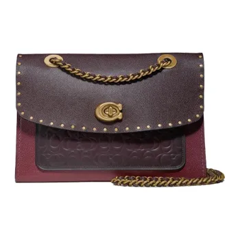 COACH Parker Calfskin Chain Crossbody Bag Shoulder Bag Women's Burgundy Multicolor