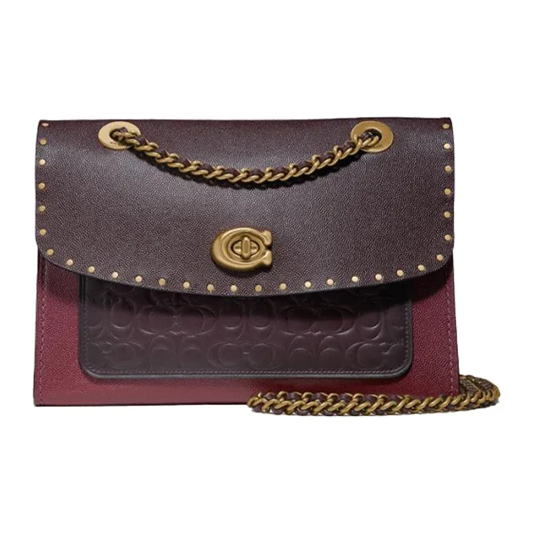 COACH Parker Calfskin Chain Crossbody Bag Shoulder Bag Women's Burgundy Multicolor-0
