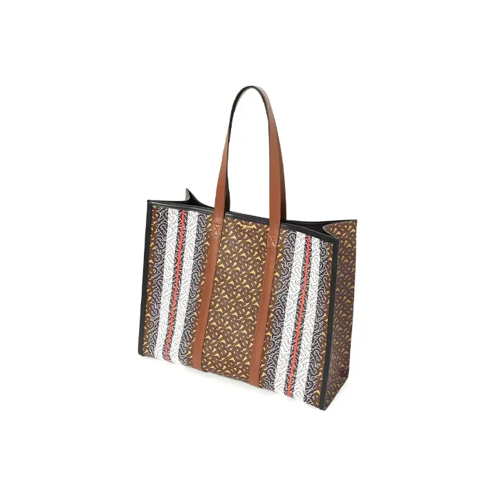 Burberry Monogram Canvas With Calfskin Tote Bag, Shopping Bag, Shoulder Bag, Handbag Trumpets Women's Brown-2