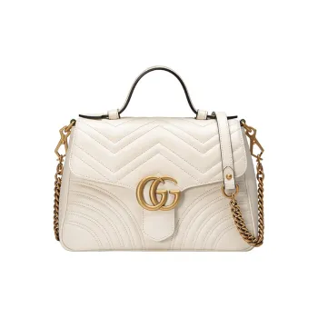 GUCCI Marmont Leather Shoulder Bag Crossbody Bag Handbag Small Size Women's White