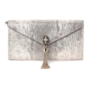 BVLGARI Snake Skin Clutch Regular Women's Light Silver Gray
