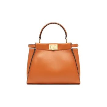 FENDI Peekaboo Calfskin Shoulder Bag Crossbody Bag Handbag Mini Women's Brown