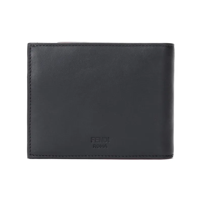 FENDI Calfskin Wallet Men's Black Yellow-2