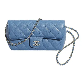 CHANEL Cow Leather One Shoulder Handbag, Crossbody Bag Women's Sky Blue