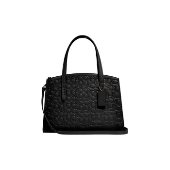 COACH Charlie Canvas, Cow Leather Tote Bag, Shopping Bag, Shoulder Bag, Crossbody Bag, Handbag Large Size Women's Black