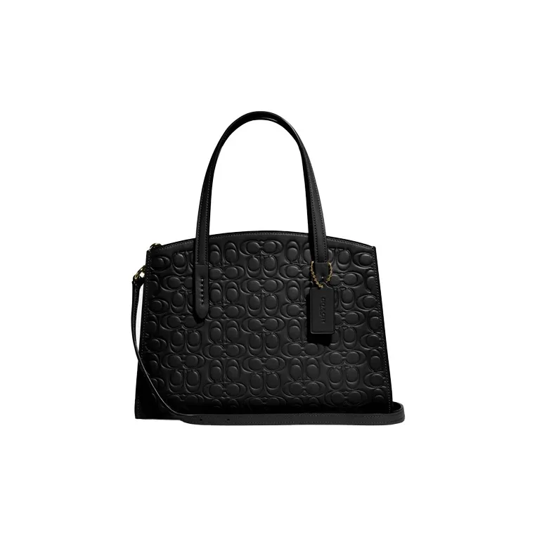 COACH Charlie Canvas, Cow Leather Tote Bag, Shopping Bag, Shoulder Bag, Crossbody Bag, Handbag Large Size Women's Black-0