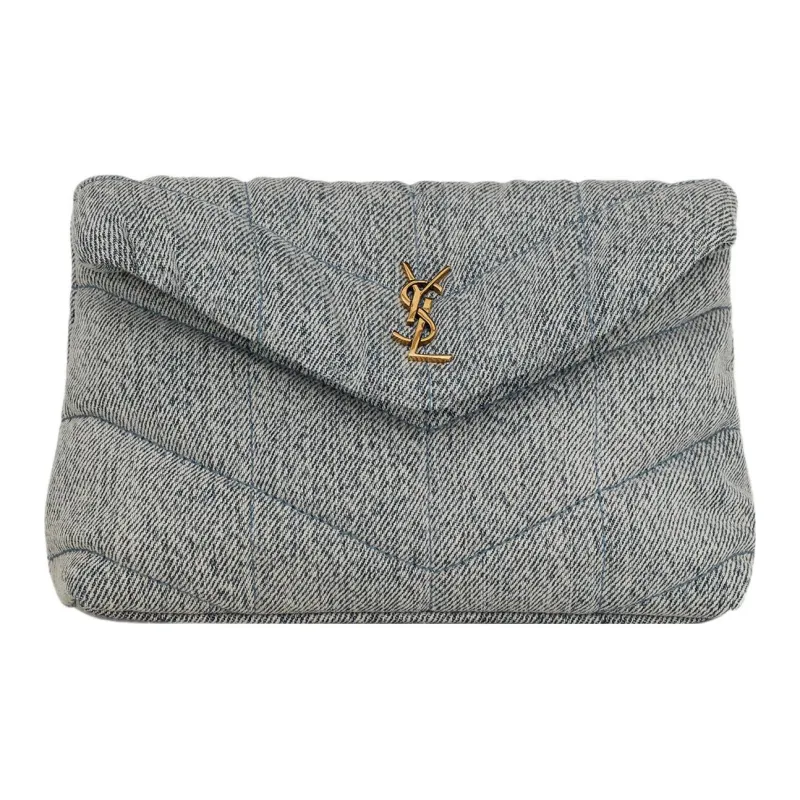 SAINT LAURENT PUFFER Cotton With Leather Clutch Trumpets Women's Blue Gray-0