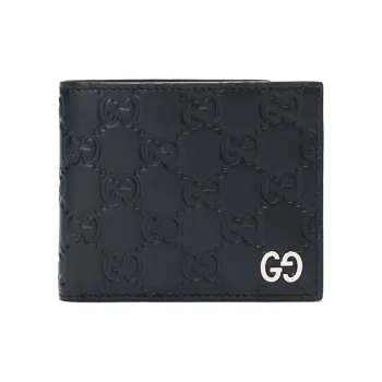 GUCCI Artificial Leather Cropped Double-Fold Wallet Men's /Navigation Dark Blue/Navy Blue