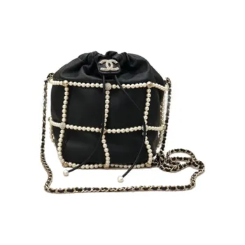 CHANEL Pearl Drawstring Bag, Shoulder Bag, Crossbody Bag Small Size Women's Black