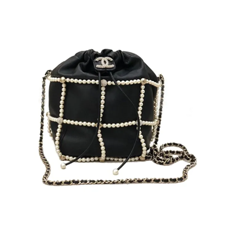 CHANEL Pearl Drawstring Bag, Shoulder Bag, Crossbody Bag Trumpets Women's Black-0