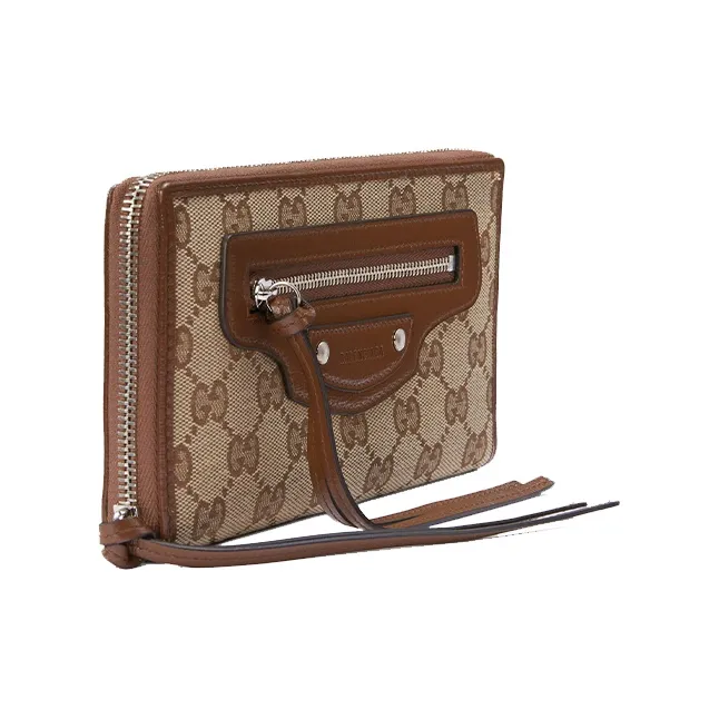 GUCCI Balenciaga Collaboration Canvas With Leather Wallet Unisex Ebony/Brown-1