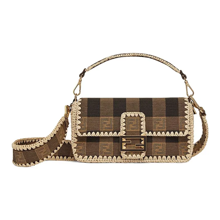FENDI Baguette Jacquard Handbag Crossbody Bag Shoulder Bag Women's Brown-0