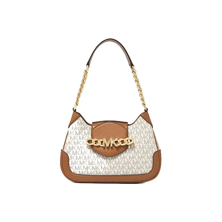 MICHAEL KORS Artificial Leather Shoulder Bag Women's Vanilla White & Acorn Brown-0