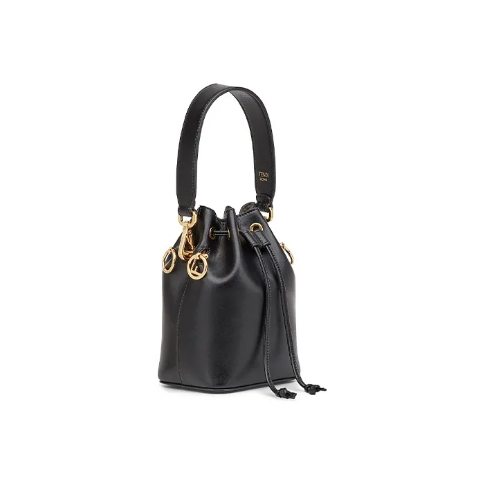 FENDI Mon Tressor Leather Mini Bucket Bag Black-1