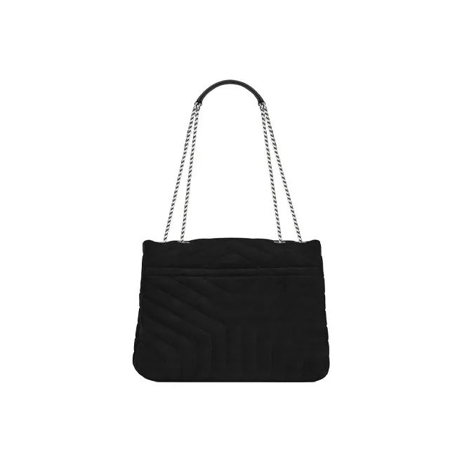 SAINT LAURENT Loulou Medium Suede Shoulder Bag Black-2