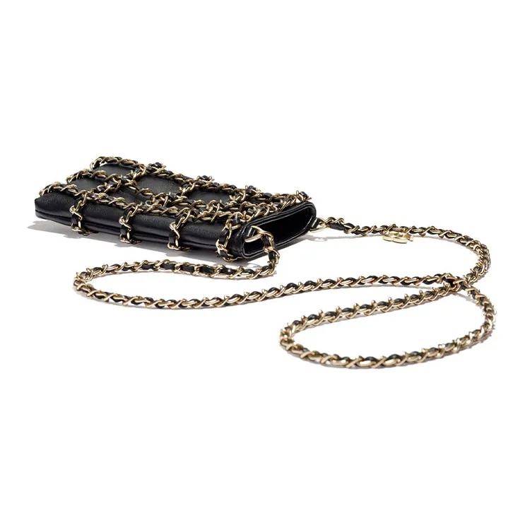 CHANEL Lambskin Crossbody Bag With Cell Phone Pouch Women's Black-2
