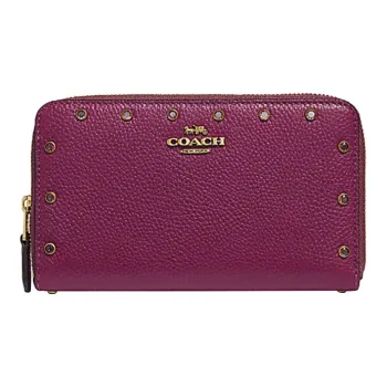 COACH Zip Around Leather Wallet Medium Size Women's Dark Berry
