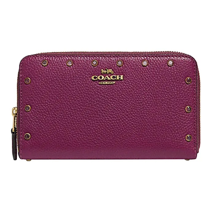 COACH Zip Around Leather Wallet Medium Size Women's Dark Berry-0