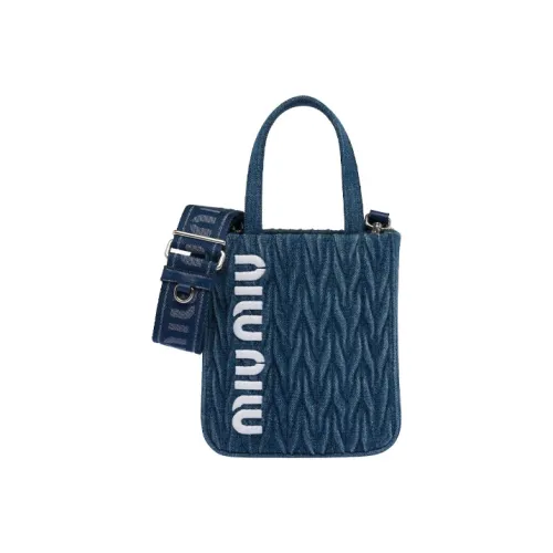 MIU MIU Matelassé Denim Tote Bag Shopping Bag Handbag Women's Blue