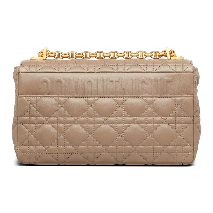 DIOR Caro Wicker Pattern Cow Leather Shoulder Bag Crossbody Bag Medium Size Women's Warm Taupe Gray-2
