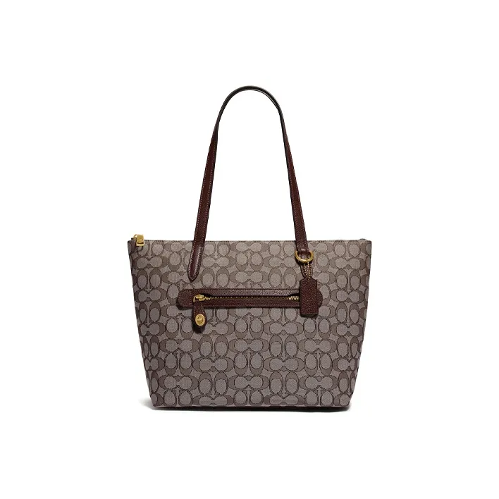 COACH Taylor Jacquard Canvas With Leather Tote Bag Shopping Bag Handbag Shoulder Bag Women's Oak Maple Brown Monogram-0