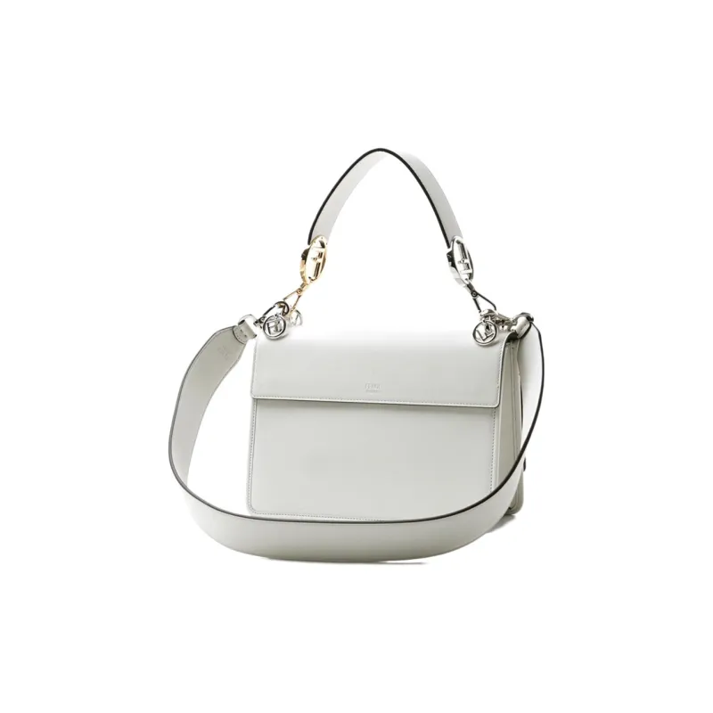 FENDI Kan I Leather Shoulder Bag Crossbody Bag Handbag Women's White-2