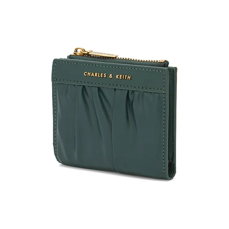 CHARLES&KEITH Artificial Leather Card Holder Wallet Mini Women's Light Pink/Tawny/Dark Green/Black-7