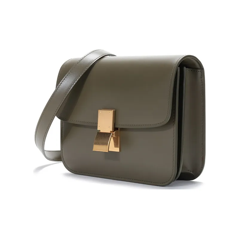 CELINE Polished Cow Leather Square Bag Crossbody Bag Shoulder Bag Small Size Women's Candy Color Dark Olive Green-1