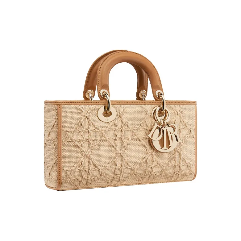 DIOR Lady D-JOY Raffia Grass & Leather Daisie Bag Handbag Shoulder Bag Crossbody Bag Women's Gold/Tawny-1