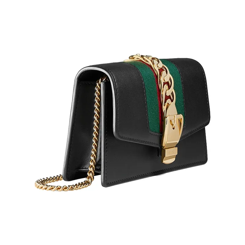 GUCCI Sylvie Cow Leather Crossbody Bag Shoulder Bag Women's Black-2