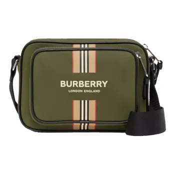 Burberry Logo And Icon Stripe Print Econyl Crossbody Bag Dark Olive Green