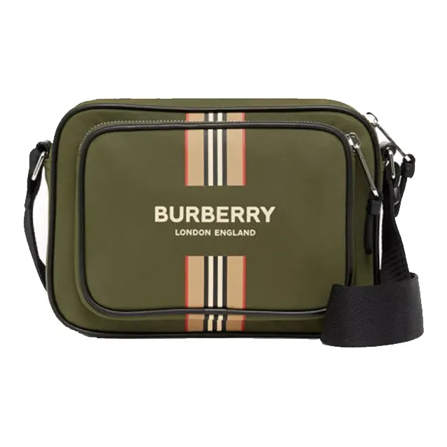 Burberry Logo And Icon Stripe Print Econyl Crossbody Bag Dark Olive Green-0