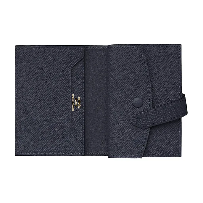 HERMES Bearn Mysore Goat Skin Wallet Mini Women's Indigo Blue-1