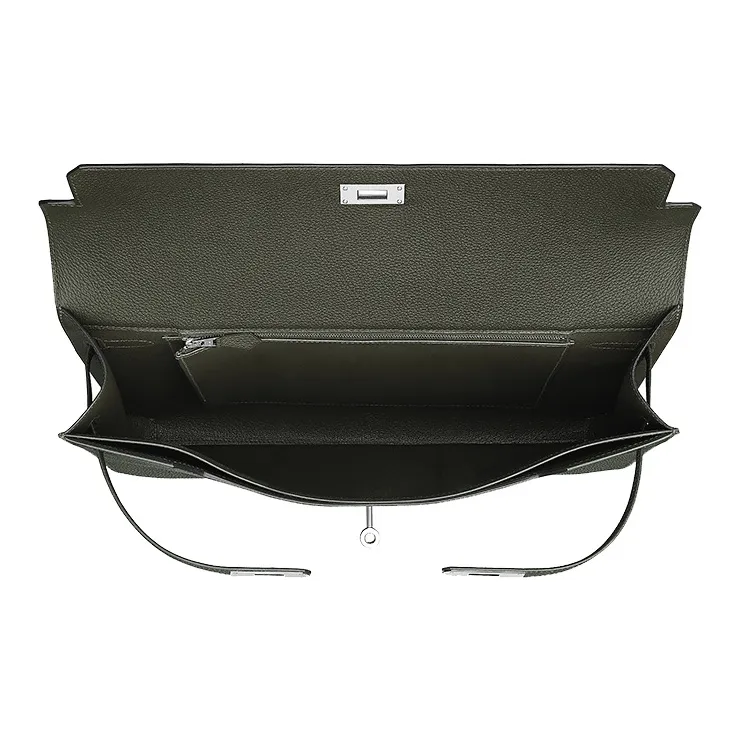 HERMES Kelly Depeches Cow Leather Handbag Men's Gray Green-3