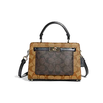 COACH Lane Canvas With Leather Handbags Shoulder Bag Crossbody Bag Small Size Women's Brown & Khaki