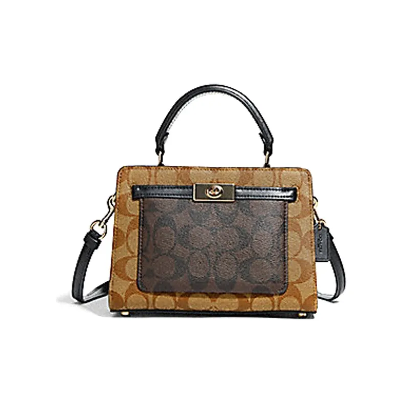 COACH Lane Canvas With Leather Handbags Shoulder Bag Crossbody Bag Small Size Women's Brown & Khaki-0