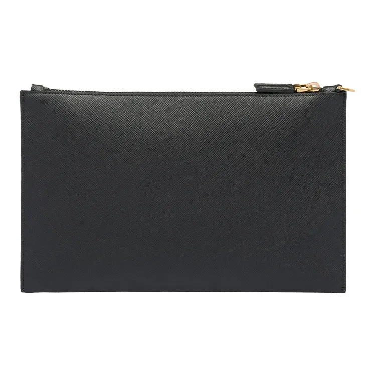 PRADA Saffiano Leather Clutch Regular Unisex Black-6