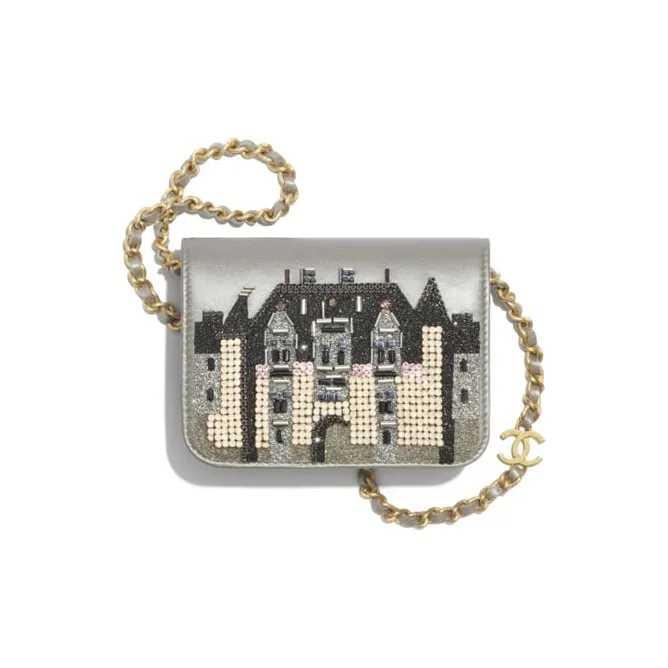 CHANEL Lambskin Flap Coin Purse Women's Silver-0