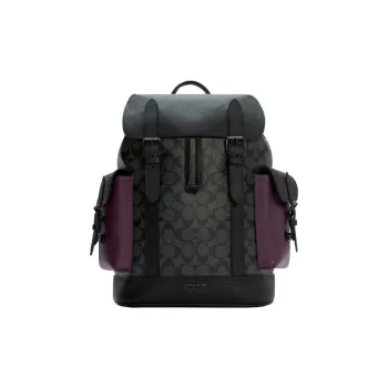 COACH Canvas With Leather Backpack Medium Size Men's Black With Grape Purple