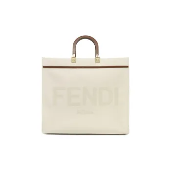 FENDI Canvas Canvas Bag Tote Bag Shopping Bag Handbag Large Size Women's Ecru