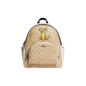 COACH Court Leather Backpack Tubas Women's Khaki & White