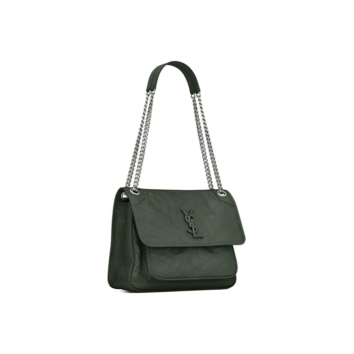 SAINT LAURENT Niki Cow Leather Hobo Bag Crossbody Bag Shoulder Bag Women's Dark Green-1