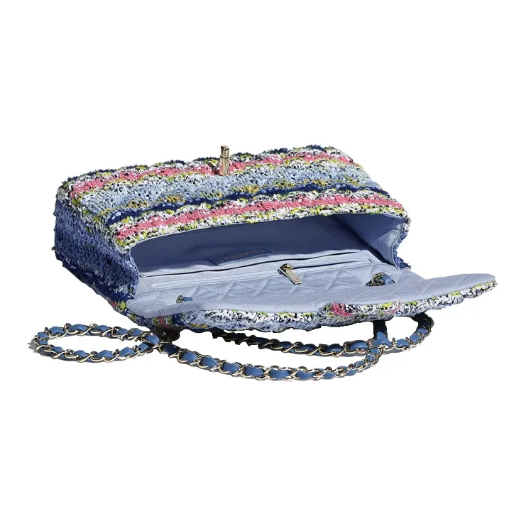CHANEL Knitted Fabric & Metal Flap Bag, Chain Bag, Shoulder Bag, Handbag Women's Multicolor-3