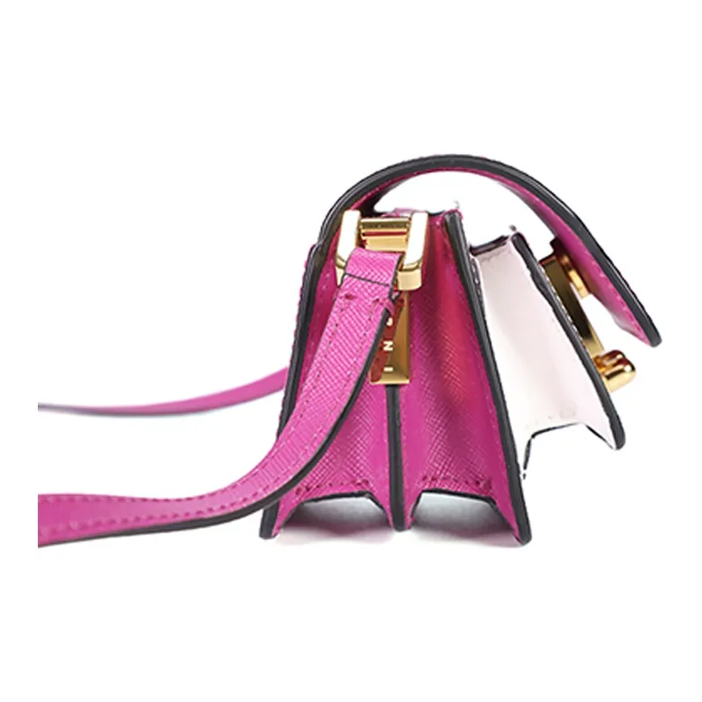 MARNI Trunk Calfskin Trunk Bag Small Square Bag Shoulder Bag Crossbody Bag Mini Women's Peach Pink/White-3
