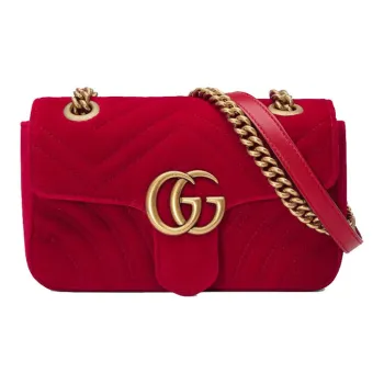 GUCCI GG Marmont Quilted Velvet Crossbody Bag Shoulder Bag Women's Red