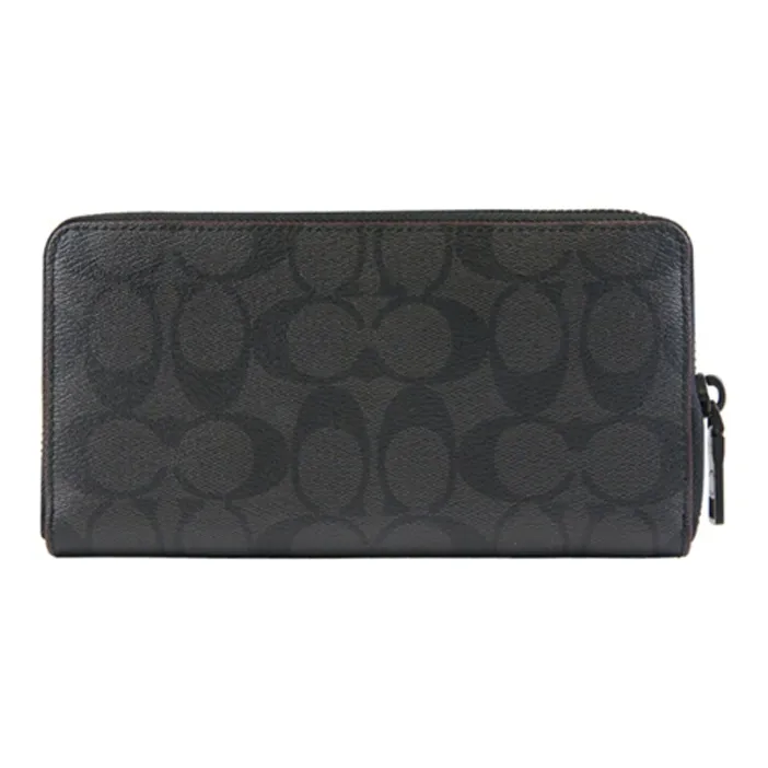 COACH Accordion Wallet Coated Canvas Wallet Clutch Men's Gray Black-3