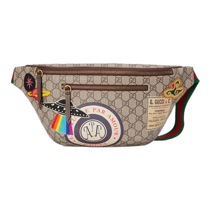 GUCCI Canvas With Leather One Shoulder Crossbody Bag Sling Bag Fanny Pack Men's Ebony/Multicolor-0