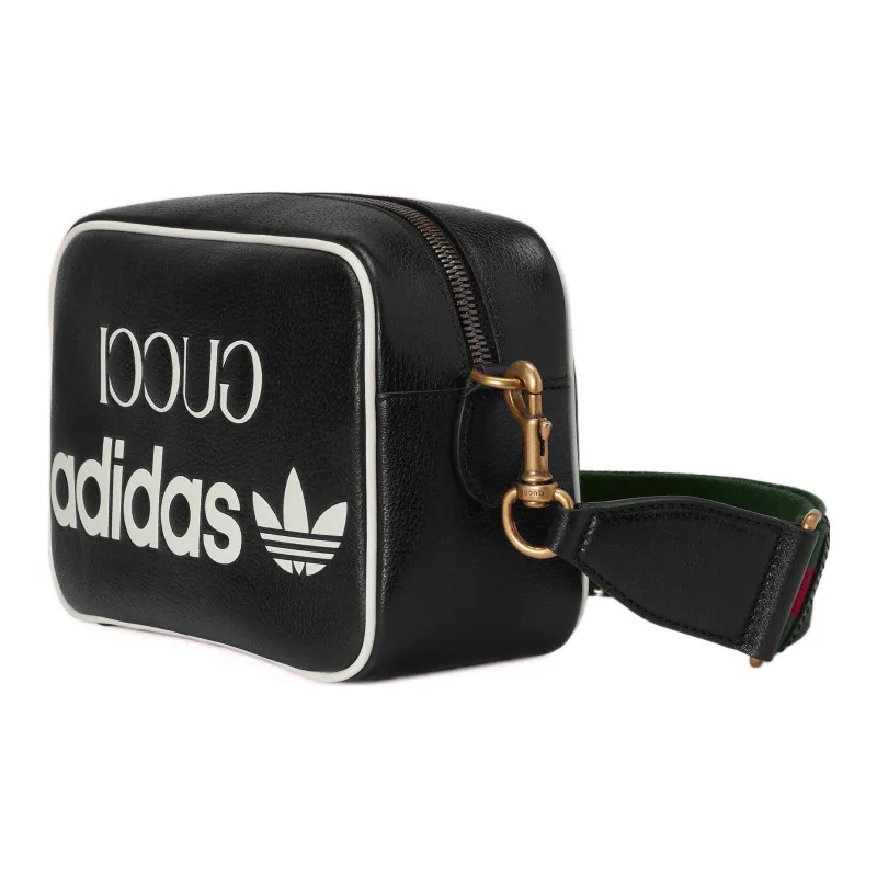 GUCCI Adidas Collaboration GUCCI X ADIDAS Leather Camera Bag, Shoulder Bag, Crossbody Bag Small Size Men's Black-1